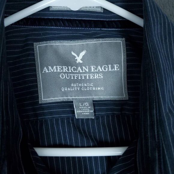 American Eagle Shirt Mens Large Pinstripe Button Up Premium Vintage Fit - Picture 2 of 12